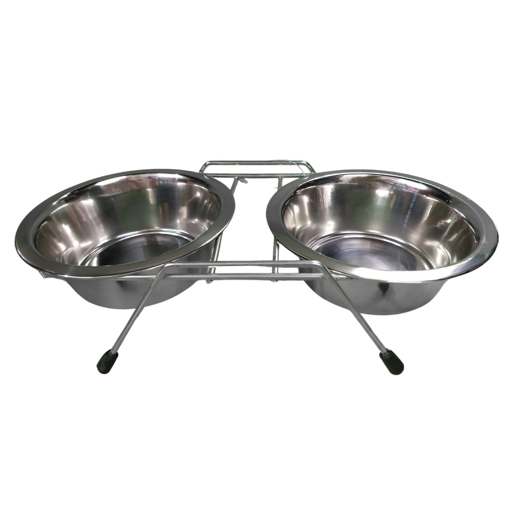 Comedero doble acero inoxidable con pie 14cm