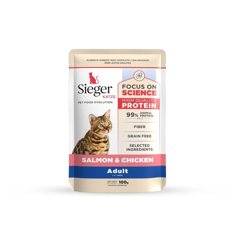 Pouch Sieger Katze Adult WET Salmón y Pollo x 100 gr