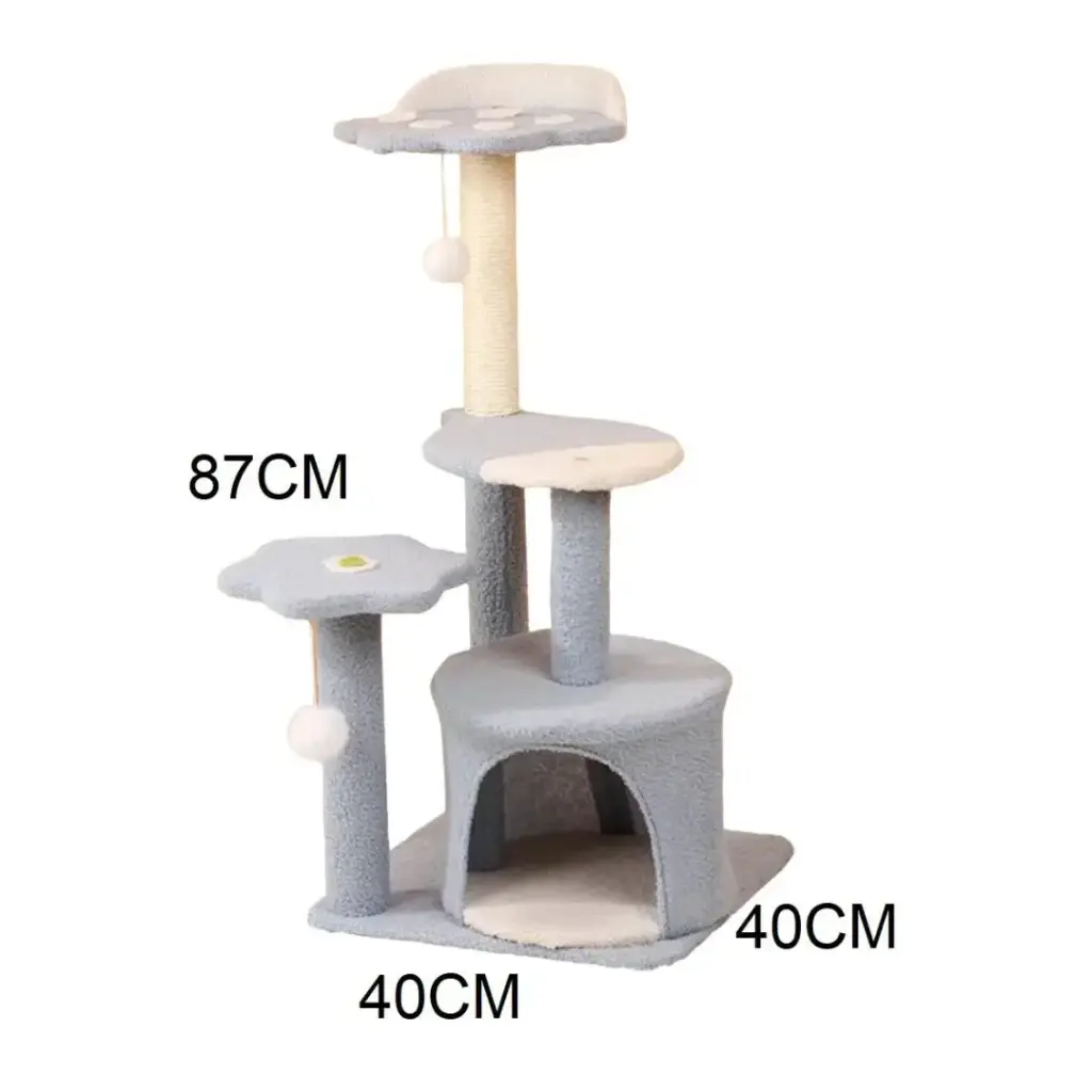 Rascador arbol gris con casita 3 niveles