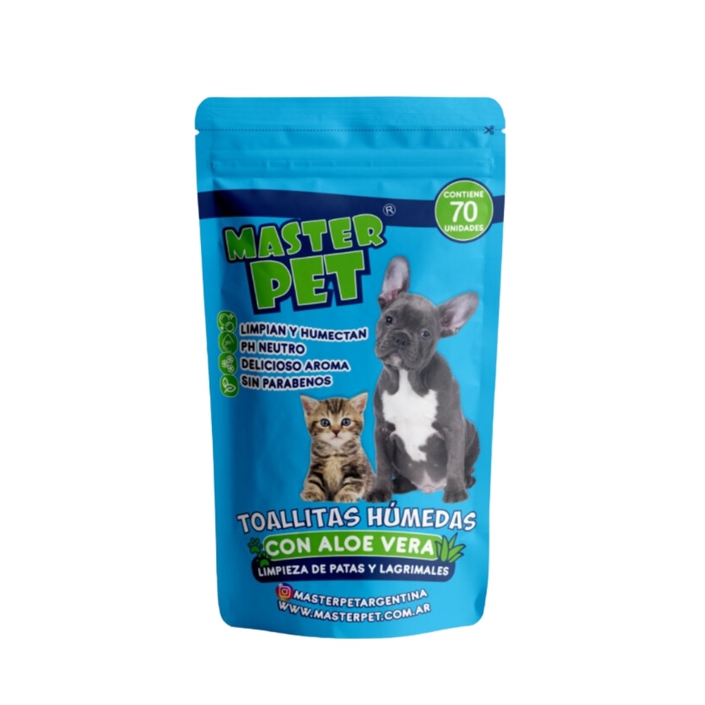 Toallitas húmedas MasterPet con Aloe Vera x 70 unidades