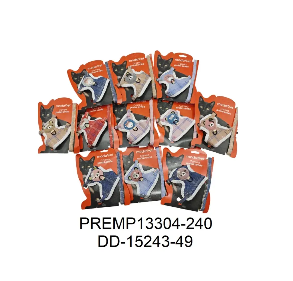 Conjunto arnés y correa para gato jean con osito 1cm