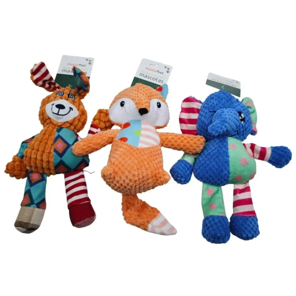 Juguete de peluche animales combinados con tela estampada