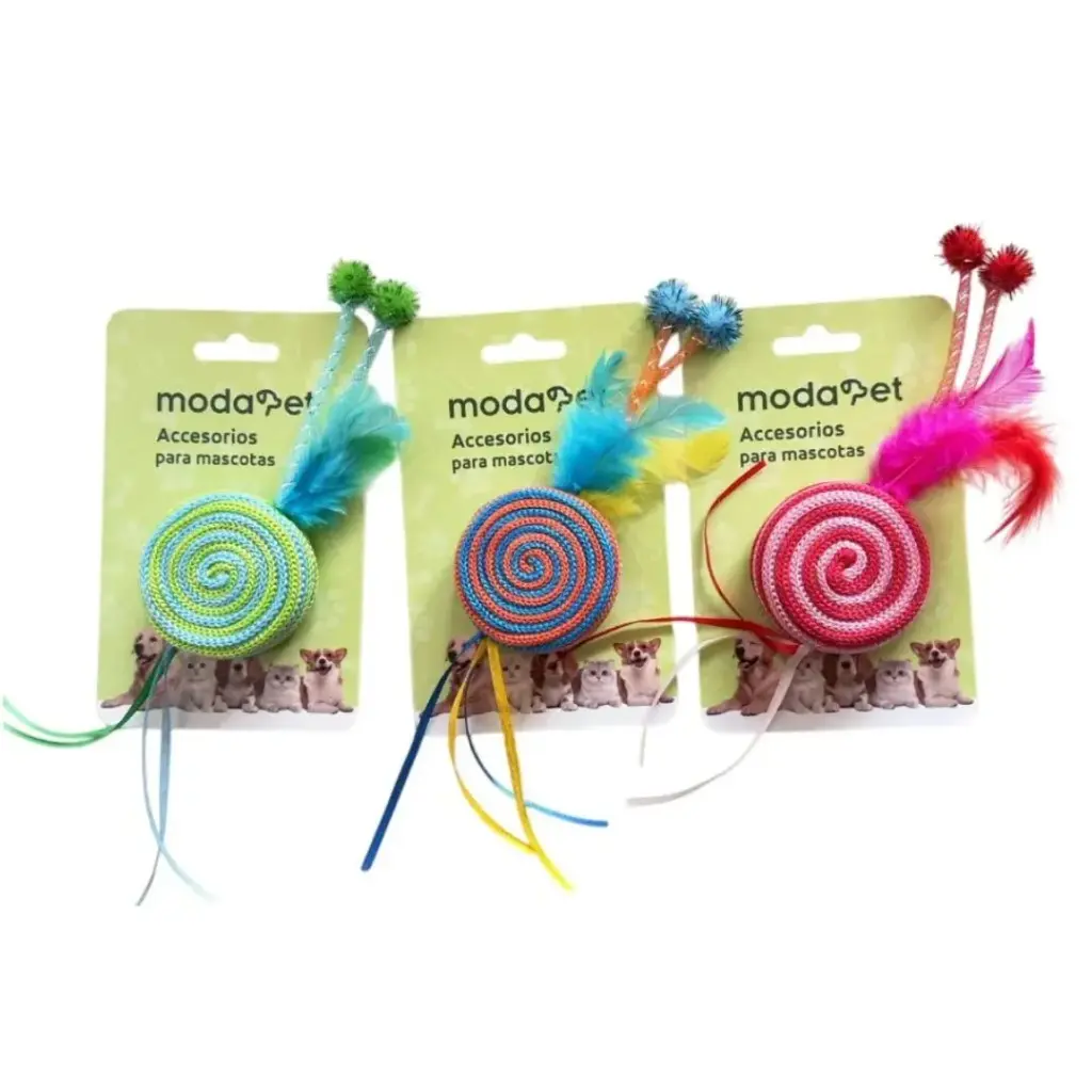 Juguete para gato sonajero con plumas y cintas