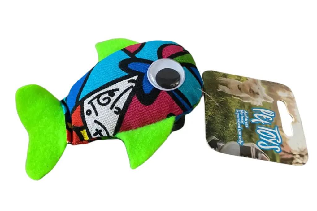 Juguete pez de tela con cascabel