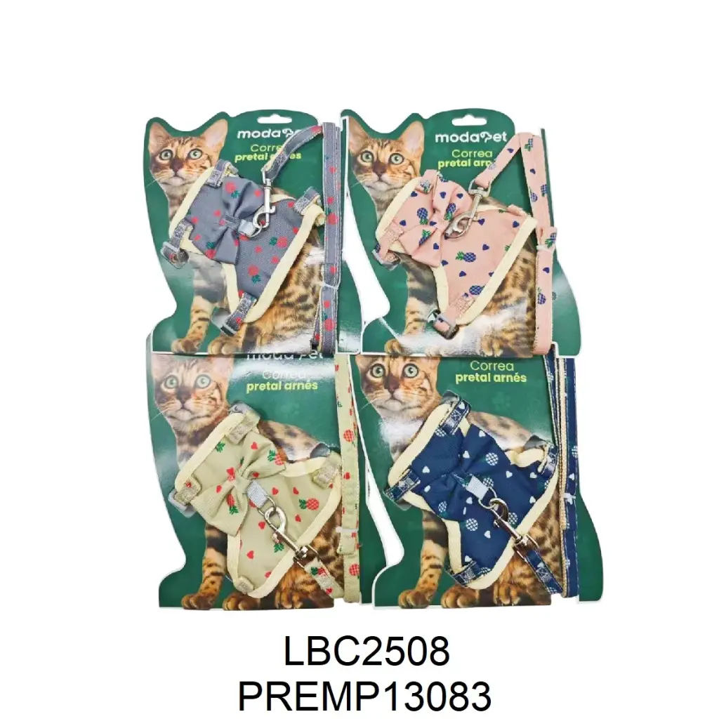 Conjunto arnés y correa para gato con moño 1cm
