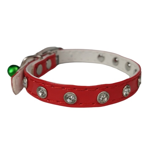 [OP010] Collar para gato cuerina con strass con cascabel